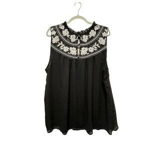Torrid‎ Black Top Embroidered Mock Neck Ruffle Sleeveless Boho 3x Cottage Goth
